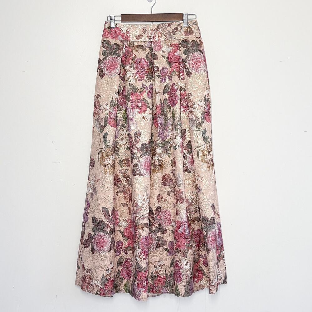 Alvina Jacquard Floral Maxi Skirt Womens S Pink Tapestry Romantic Formal Pockets
